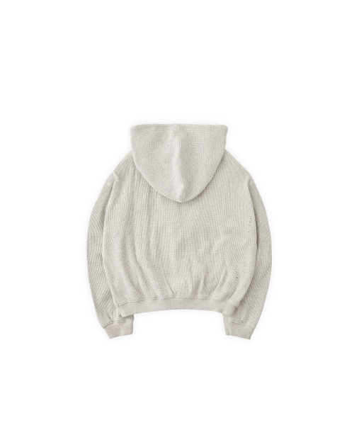 Tuewid cropped length waffle hoodie zip-up in oat
