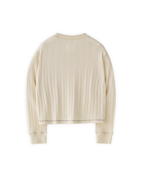 Pure cotton pointelle longsleeve crop tee in ecru