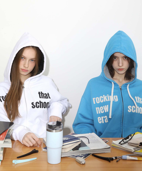 New School Hoodie Zip White