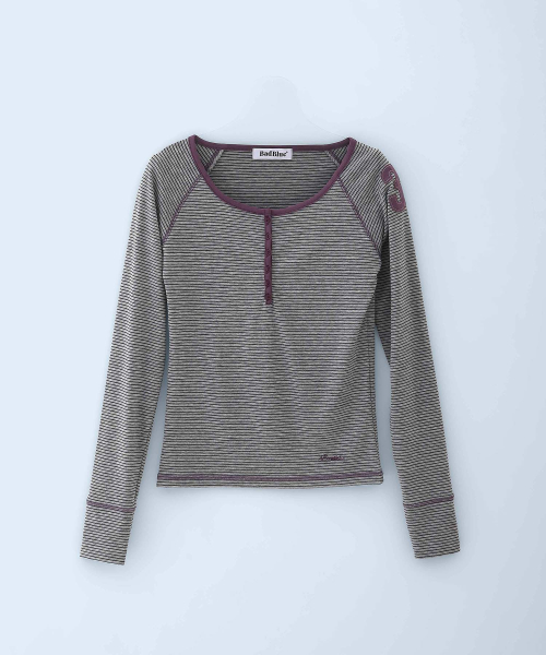 Class Henley Neck Long Sleeve Purple