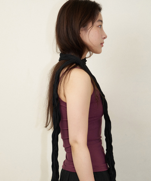 [slim] soft wrinkle long scarf - black