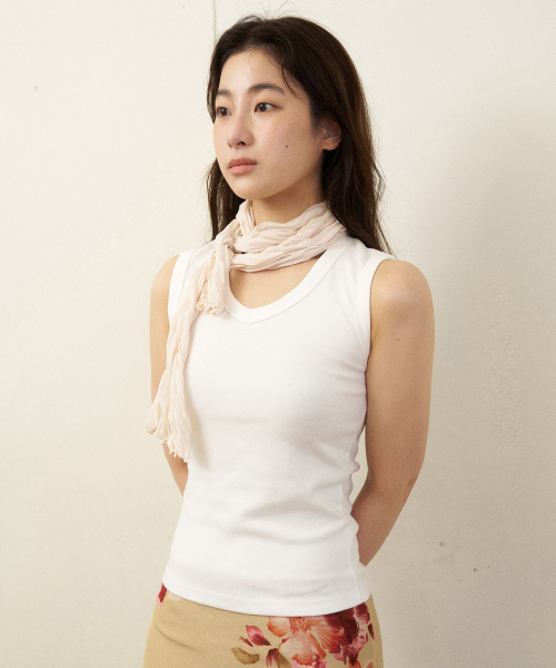 [slim] soft wrinkle long scarf - cream