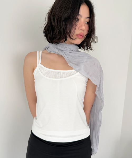 [wide] soft wrinkle long scarf - silver grey
