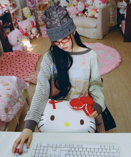 HELLO KITTY NECK WARMER BEANIE [BROWN]