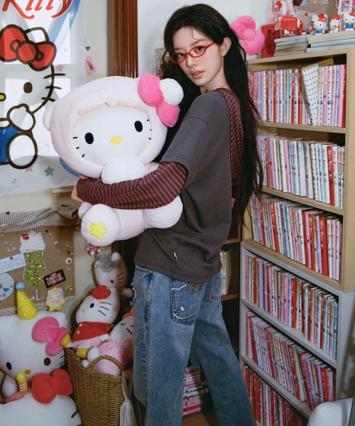 HELLO KITTY FLARE DENIM PANTS [BLUE]