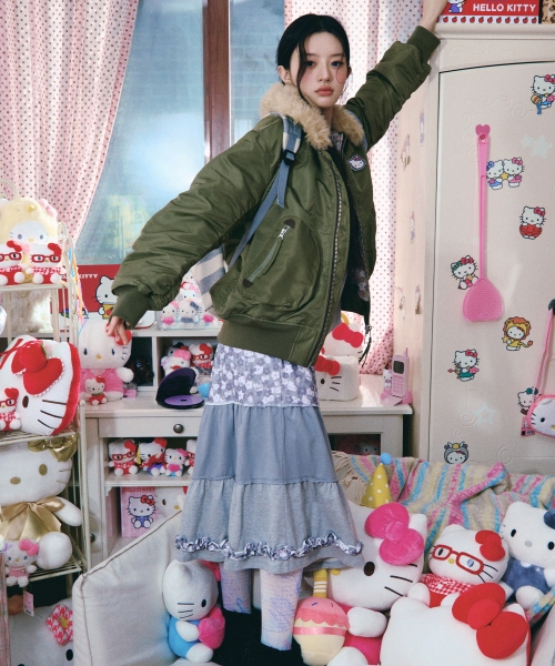 HELLO KITTY TIERED FRILL SKIRT [MELANGE GREY]