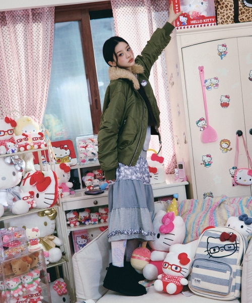 HELLO KITTY TIERED FRILL SKIRT [MELANGE GREY]