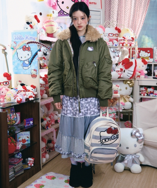 HELLO KITTY TIERED FRILL SKIRT [MELANGE GREY]