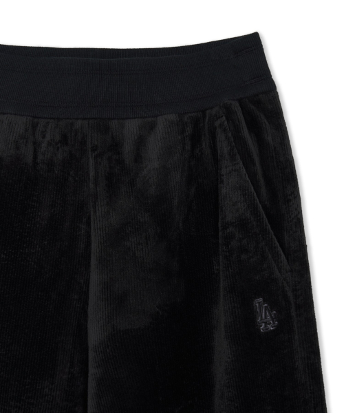 Womens Basic Small Logo Ribbed Velvet Semi Wide Pants