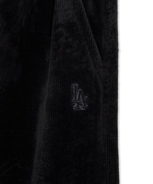 Womens Basic Small Logo Ribbed Velvet Semi Wide Pants