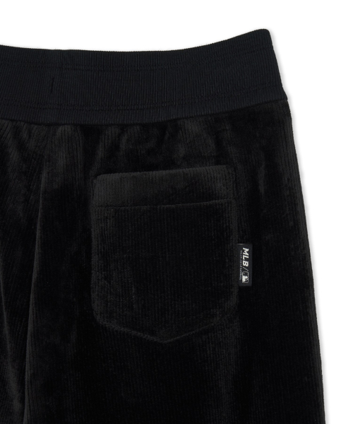 Womens Basic Small Logo Ribbed Velvet Semi Wide Pants