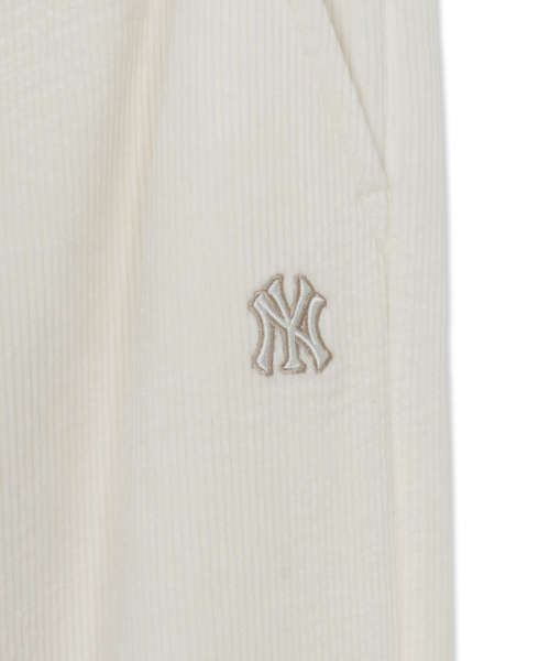 Womens Basic Small Logo Ribbed Velvet Semi Wide Pants