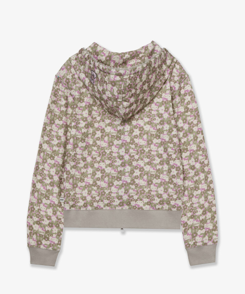 HELLO KITTY PATTERN ZIP UP HOODIE [KHAKI]