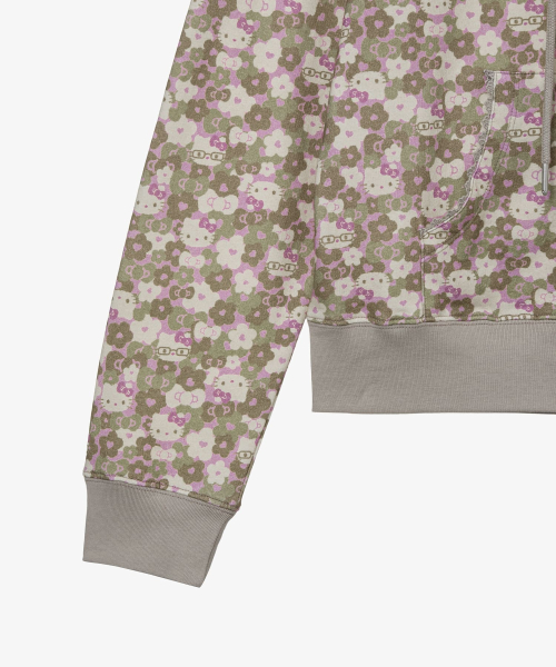 HELLO KITTY PATTERN ZIP UP HOODIE [KHAKI]
