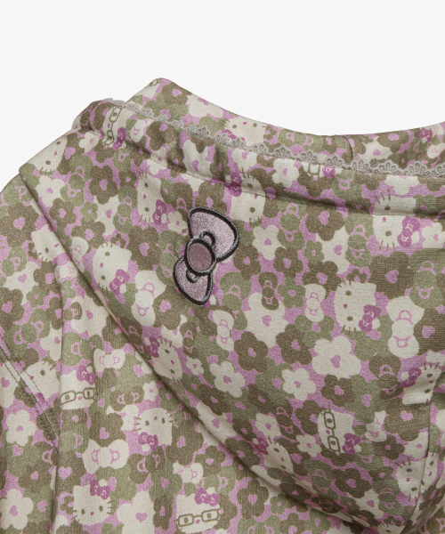 HELLO KITTY PATTERN ZIP UP HOODIE [KHAKI]