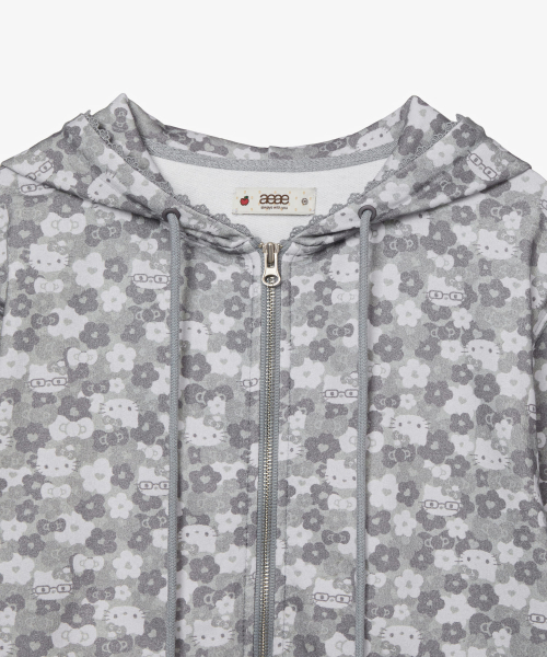 HELLO KITTY PATTERN ZIP UP HOODIE [GREY]
