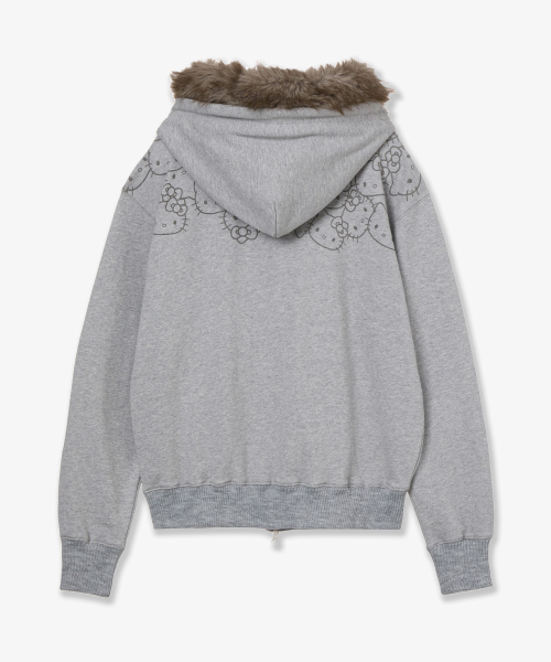 HELLO KITTY FUR ZIP UP HOODIE [MELANGE GREY]