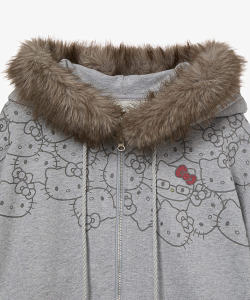 HELLO KITTY FUR ZIP UP HOODIE [MELANGE GREY]