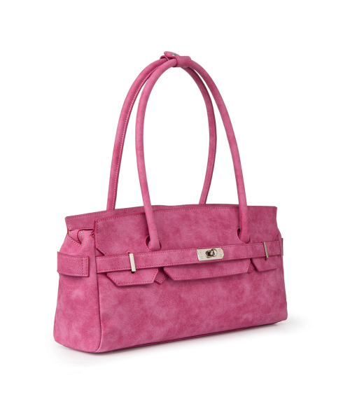 FAUX SUEDE TWO-WAY BAG IN DEEP PINK