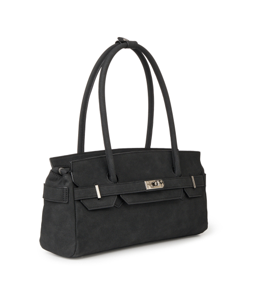 FAUX SUEDE TWO-WAY BAG IN BLACK