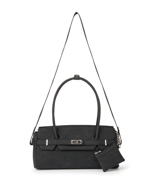 FAUX SUEDE TWO-WAY BAG IN BLACK