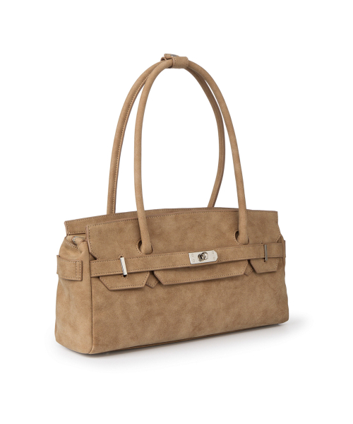 FAUX SUEDE TWO-WAY BAG IN BEIGE