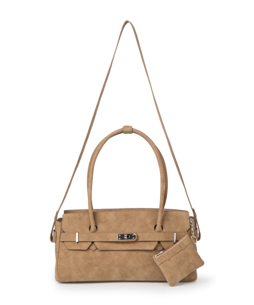 FAUX SUEDE TWO-WAY BAG IN BEIGE