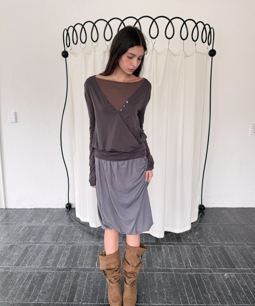 OFFSET MIDI SKIRT (GREY)
