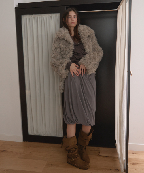 OFFSET MIDI SKIRT (GREY)