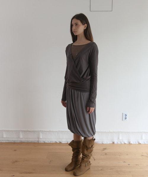 OFFSET MIDI SKIRT (GREY)