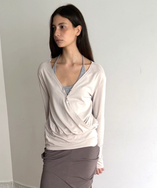 BUTTON WRAP T (BEIGE)