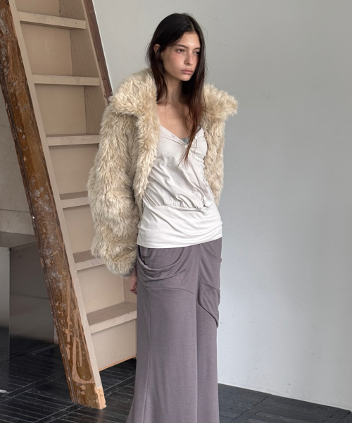 DRAPE MAXI SKIRT (KHAKI BEIGE)