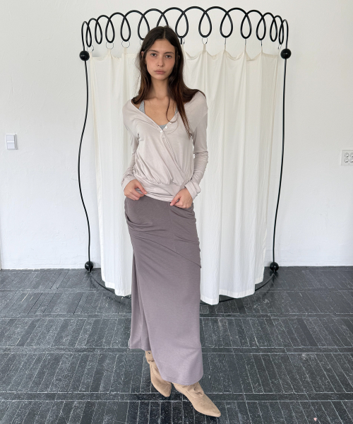 DRAPE MAXI SKIRT (KHAKI BEIGE)