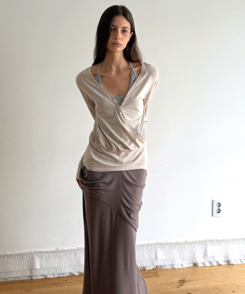 DRAPE MAXI SKIRT (KHAKI BEIGE)