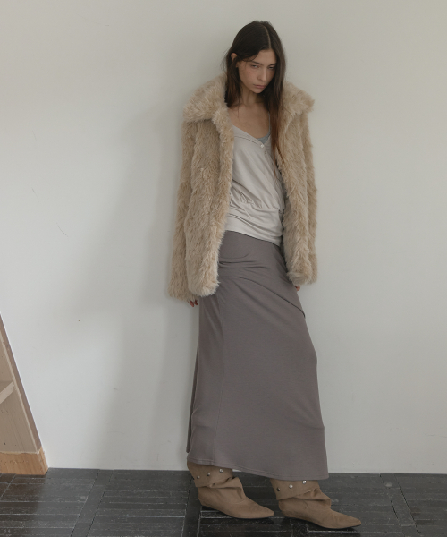 DRAPE MAXI SKIRT (KHAKI BEIGE)