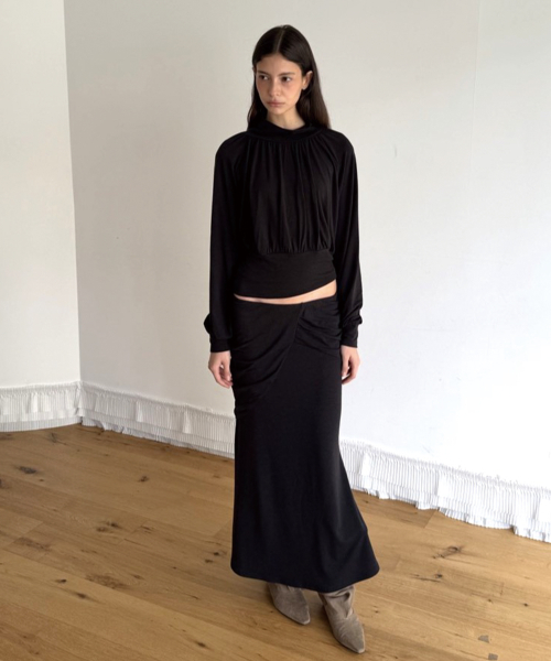 DRAPE MAXI SKIRT (CHARCOAL)