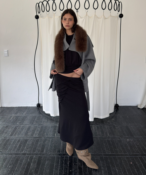 DRAPE MAXI SKIRT (CHARCOAL)