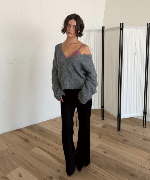 RELAXED WARM BOOTCUT PANTS (BLACK)