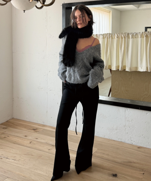 RELAXED WARM BOOTCUT PANTS (BLACK)