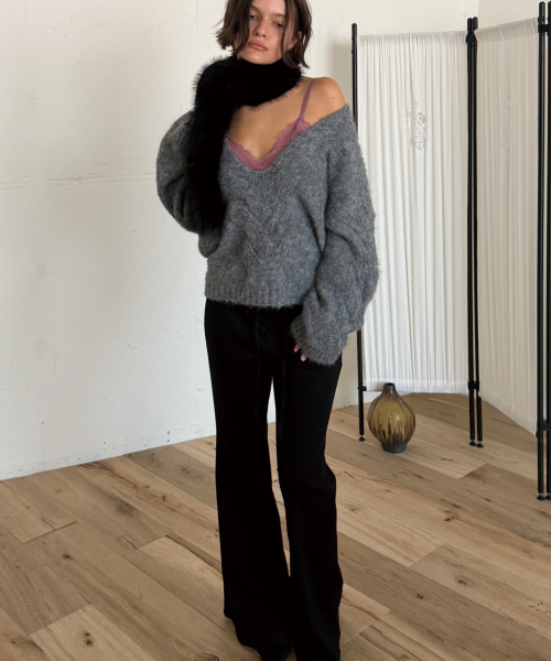 RELAXED WARM BOOTCUT PANTS (BLACK)