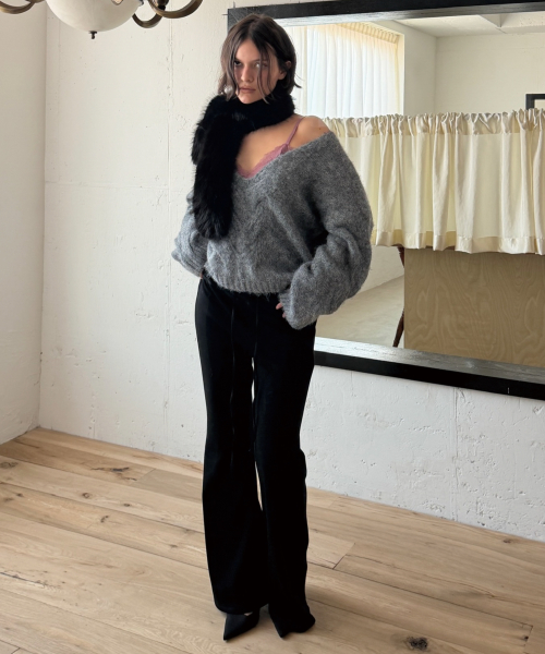 RELAXED WARM BOOTCUT PANTS (BLACK)