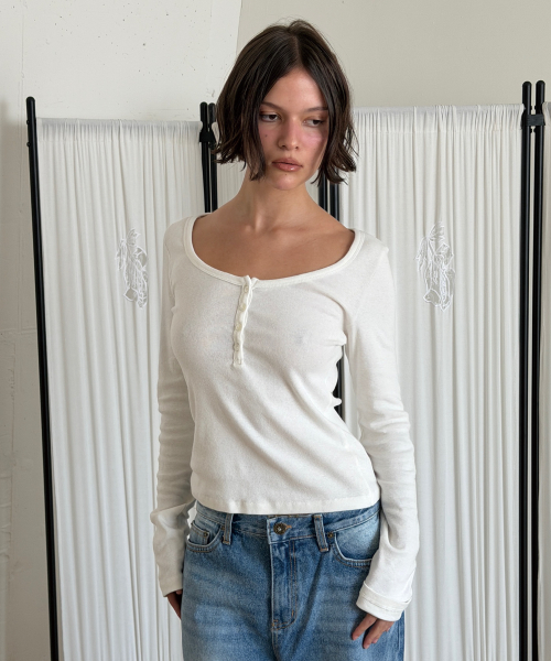 COTTON HENLEY LONG SLEEVE T (VINTAGE IVORY)