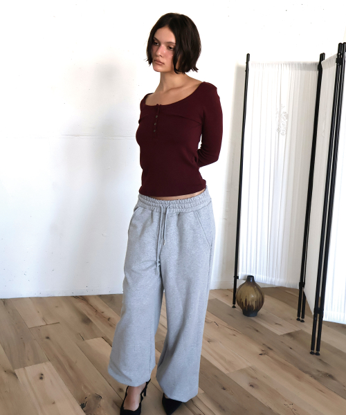 COTTON HENLEY LONG SLEEVE T (WINE)