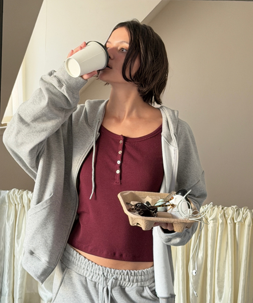 COTTON HENLEY LONG SLEEVE T (WINE)