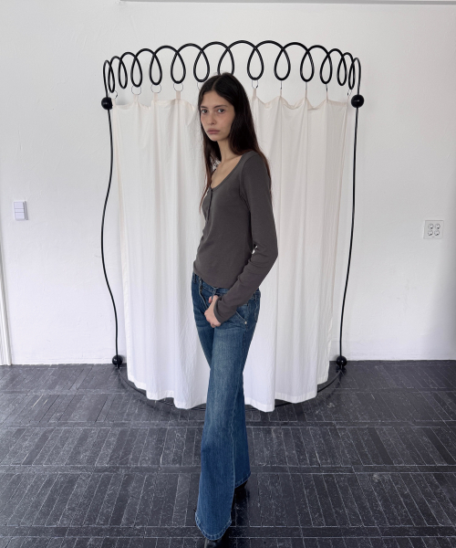 COTTON HENLEY LONG SLEEVE T (CHARCOAL)