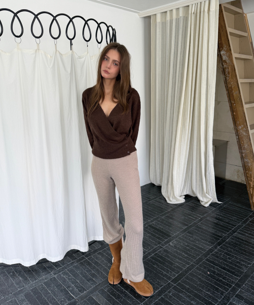 WARM KNIT BOOTCUT PANTS (BEIGE)