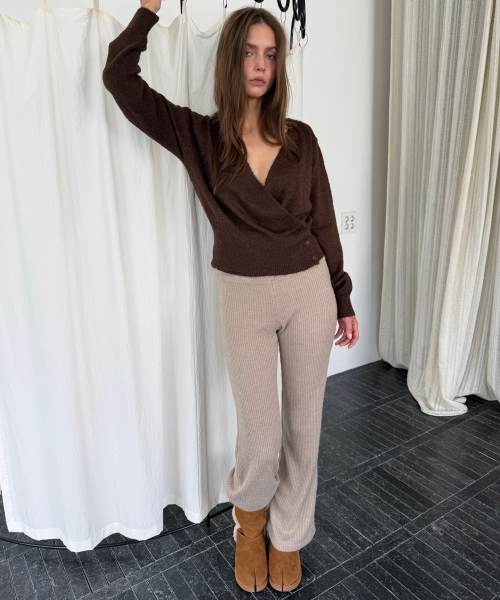 WARM KNIT BOOTCUT PANTS (BEIGE)