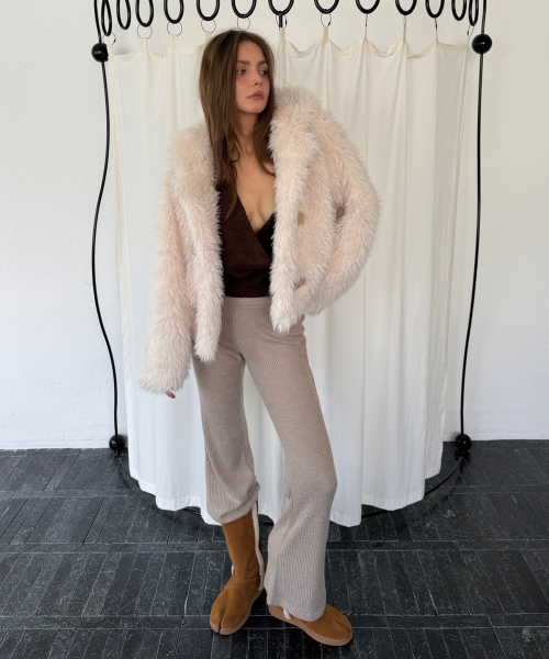 WARM KNIT BOOTCUT PANTS (BEIGE)