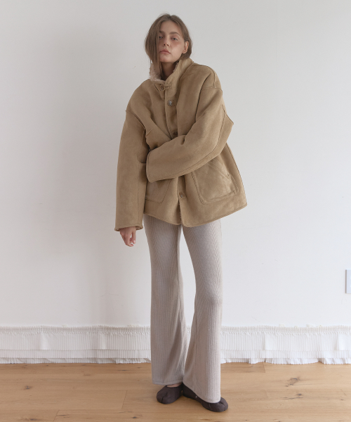 WARM KNIT BOOTCUT PANTS (GREY)