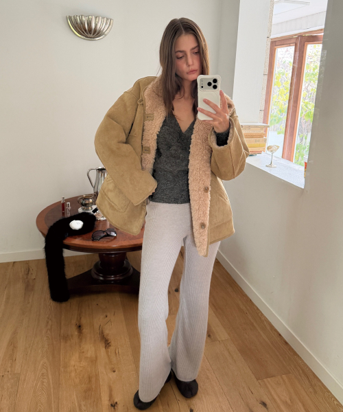 WARM KNIT BOOTCUT PANTS (GREY)